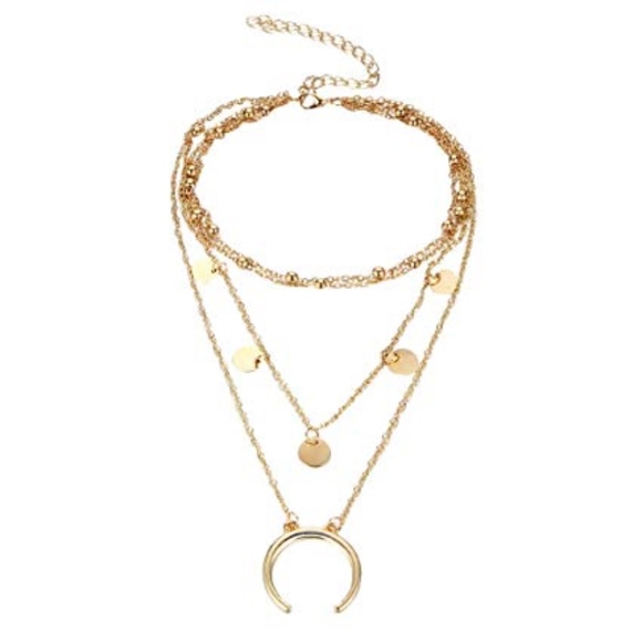 🌸 4PC SET EARRINGS NECKLACE BRACELET RING GOLD HORN MOON BUNDLE SET BOHEMIAN - Picture 4 of 7